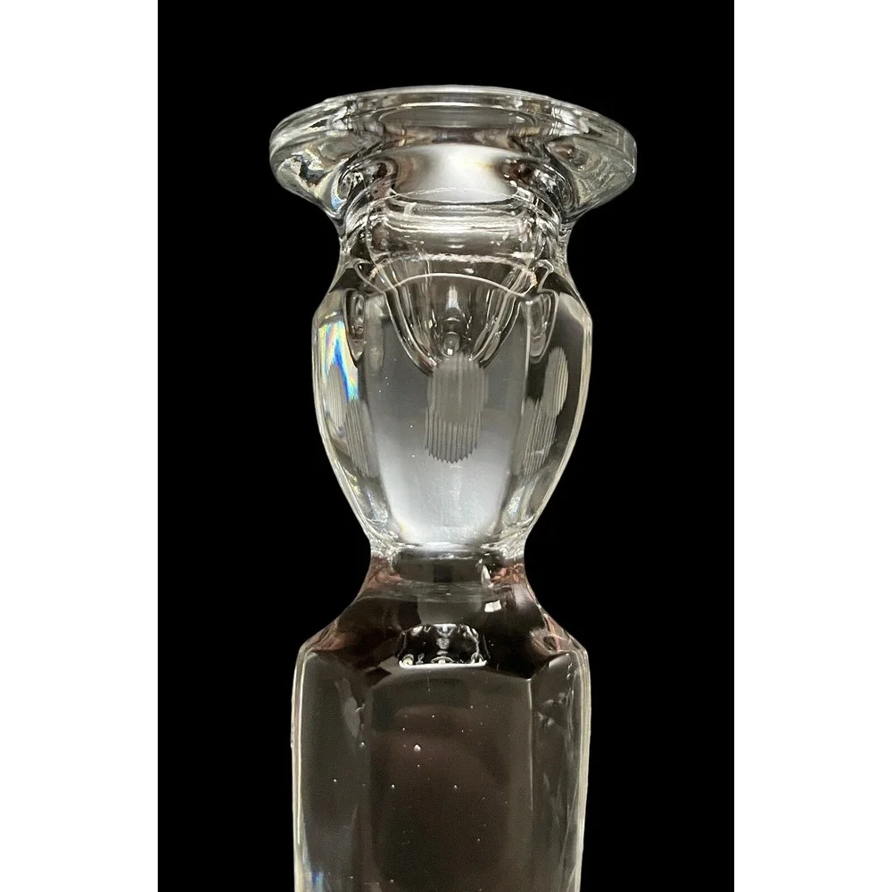 Vintage Pair Of Floral Etched Clear‎ Glass Candlesticks 8-1/2